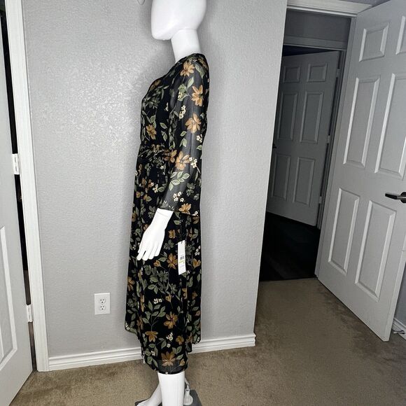 NWT CALVIN KLEIN Chiffon Midi Dress Dark Floral Fairy Grunge Woodland  Size 4 - Picture 4 of 9